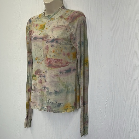 Free People - High Jump Fun Watercolor Pattern Mock Neck Blouse Size Medium - Picture 5 of 10